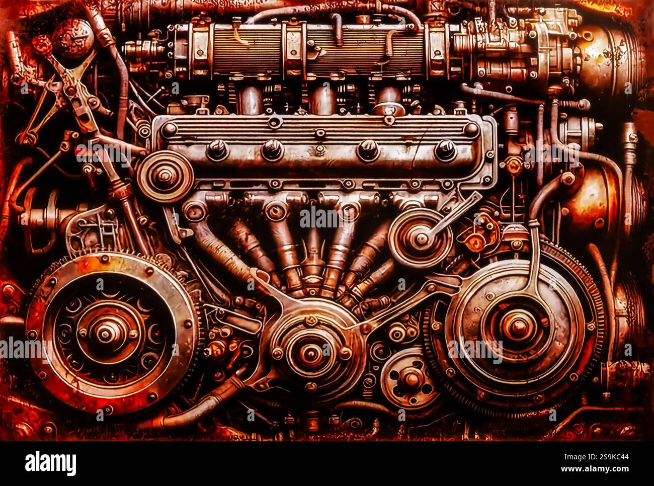 Stilizzato di un motore meccanico steampunk Foto Stock