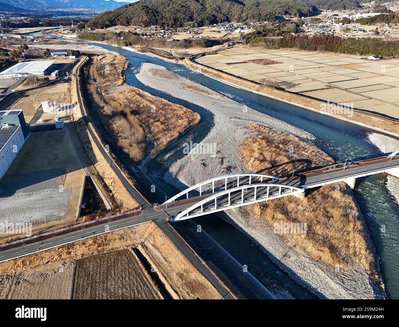 Una foto aerea del paesaggio della città di Komagane, prefettura di Nagano. Foto Stock