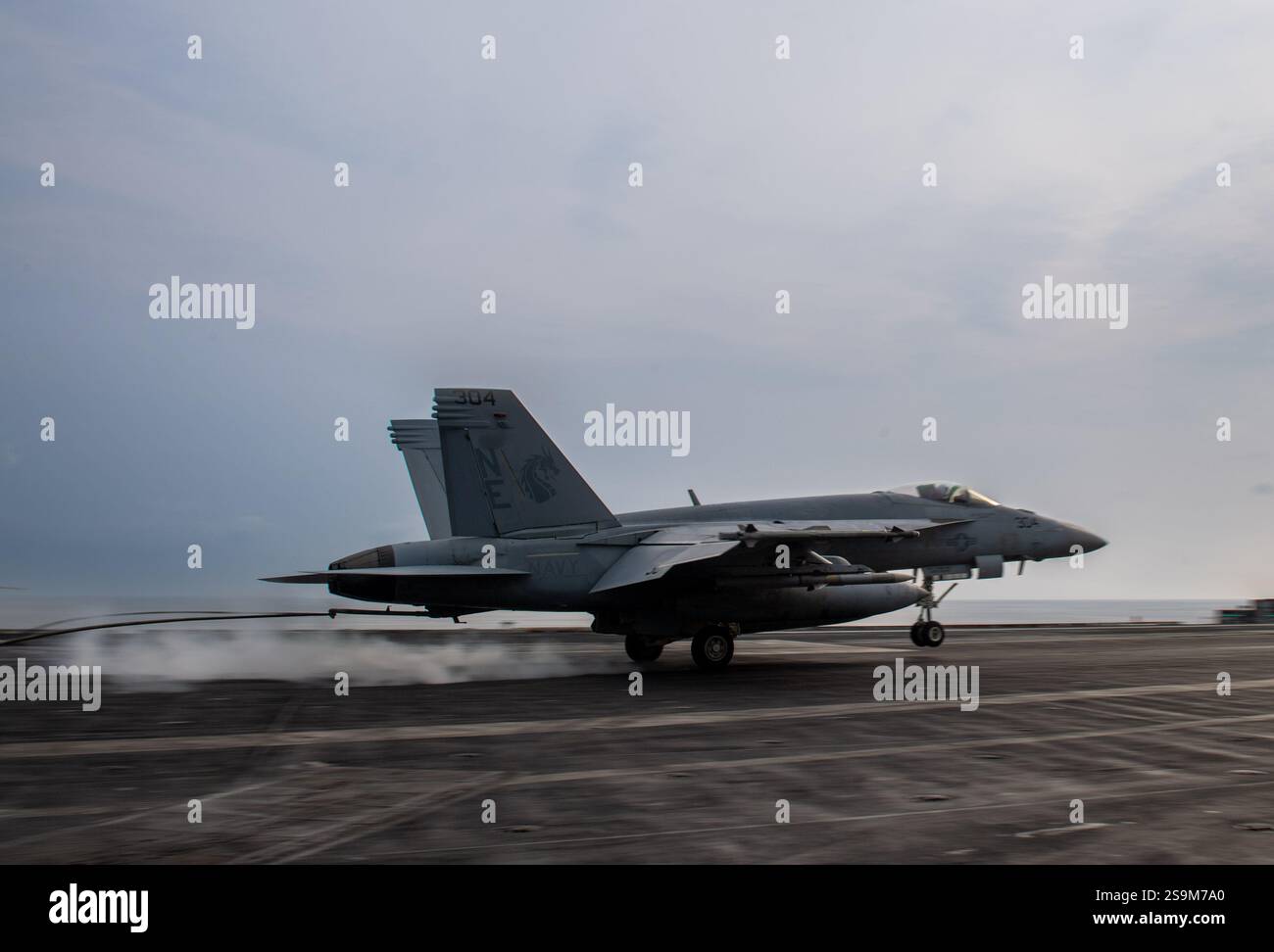 250126-N-FS097-3609 SOUTH CHINA SEA (26 gennaio 2025) un F/A-18E Super Hornet, assegnato ai "Golden Dragons" dello Strike Fighter Squadron (VFA) 192, re Foto Stock