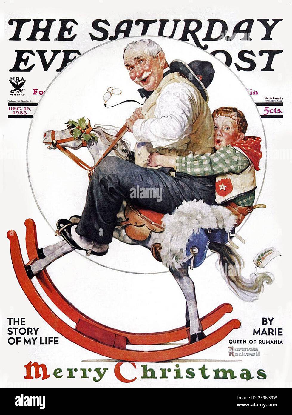 16 dicembre 1933, copertina del Saturday Evening Post con l'opera d'arte di Norman Rockwell "buon Natale" Foto Stock