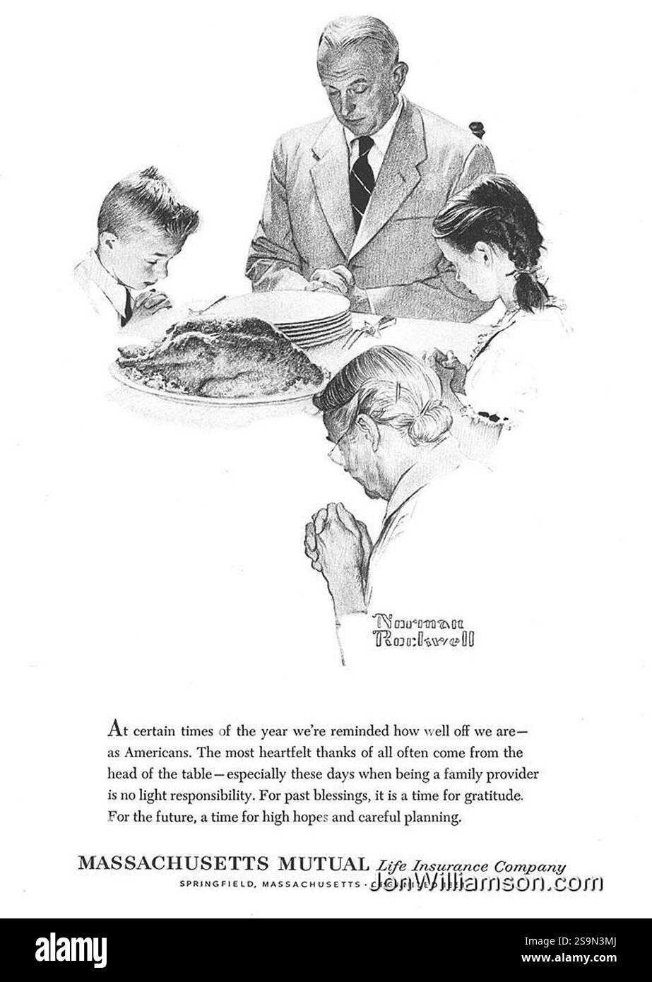 1962 Massachusetts Mutual Life Insurance Company ad at certain Times' - Norman Rockwell raffigura una famiglia alla cena del Ringraziamento Foto Stock