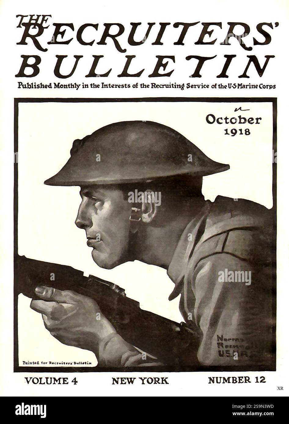 1918 ottobre Recruiters' Bulletin WW1 copertina con illustrazioni di Norman Rockwell Foto Stock