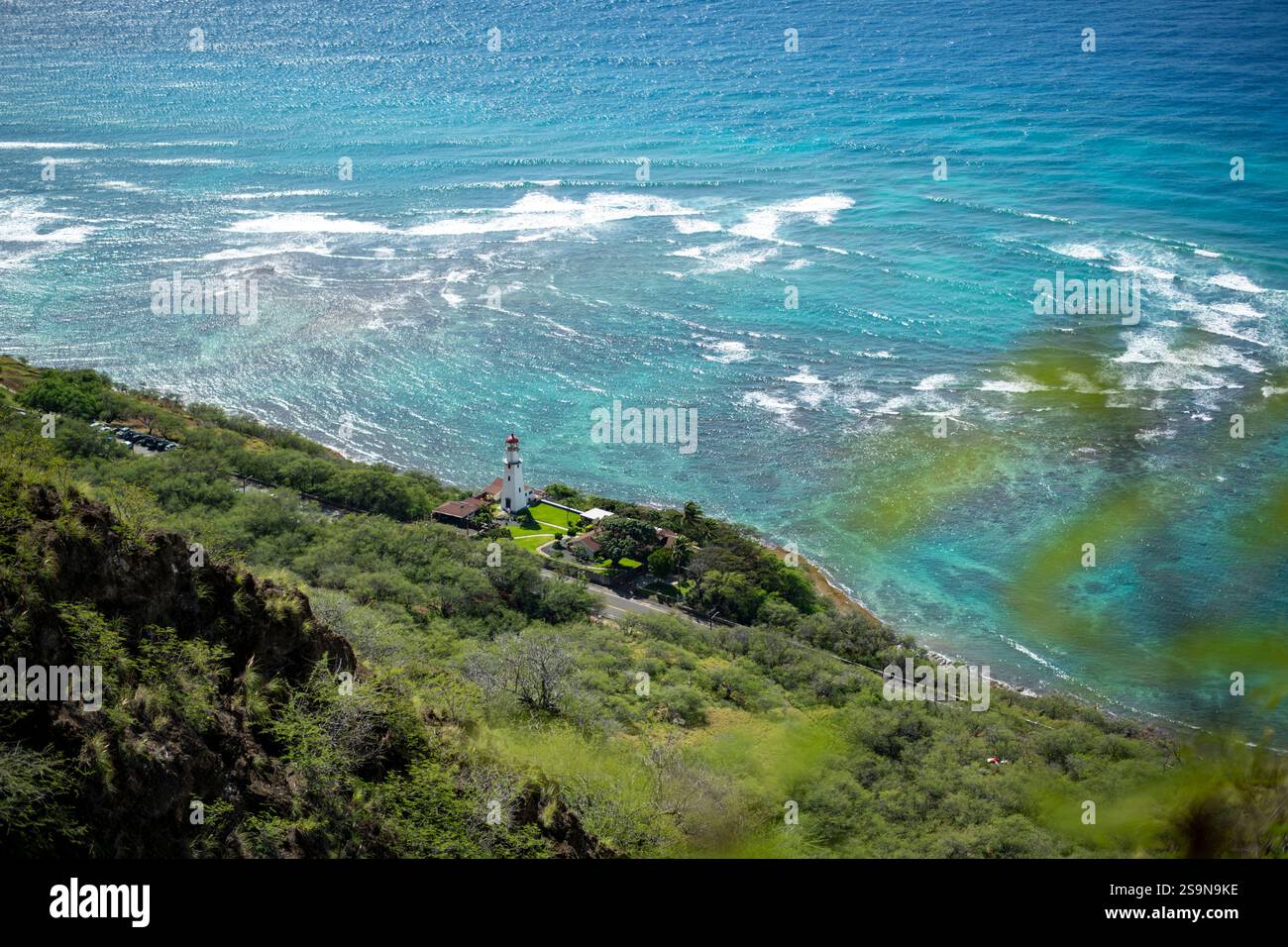 Faro Diamond Head visto dall'alto sul vulcano Diamond Head Foto Stock