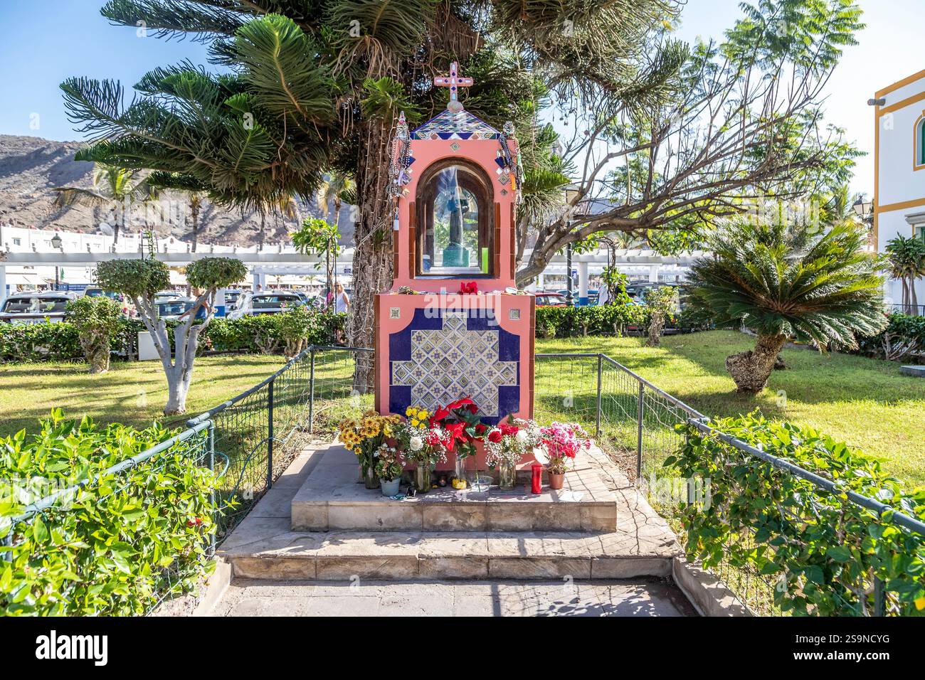 Altare cattolico dedicato a Santa Rita di Cascia, Puerto Morgan, Gran Canaria, Isole Canarie (Spagna) Foto Stock