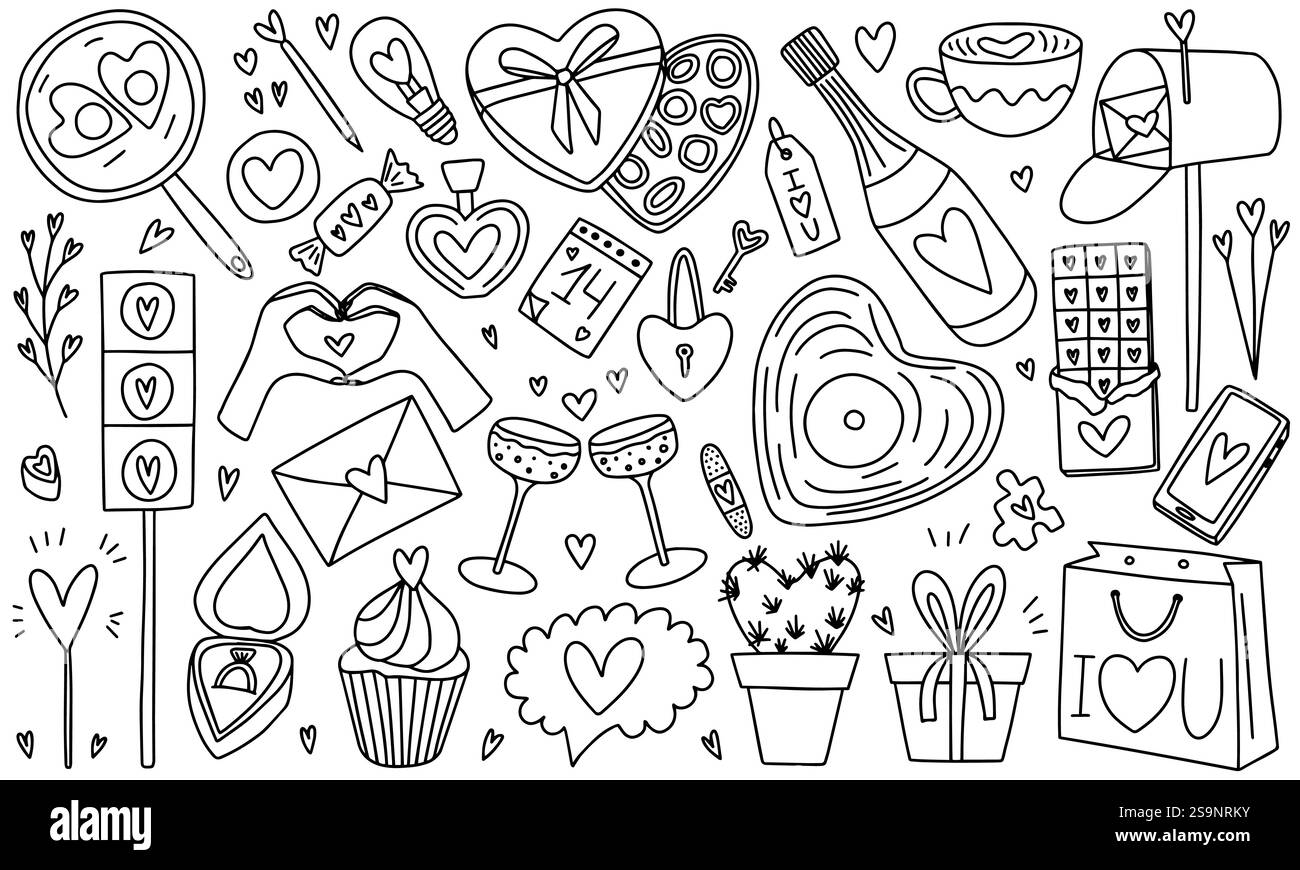 Set vettoriale Doodle di San Valentino Illustrazione Vettoriale