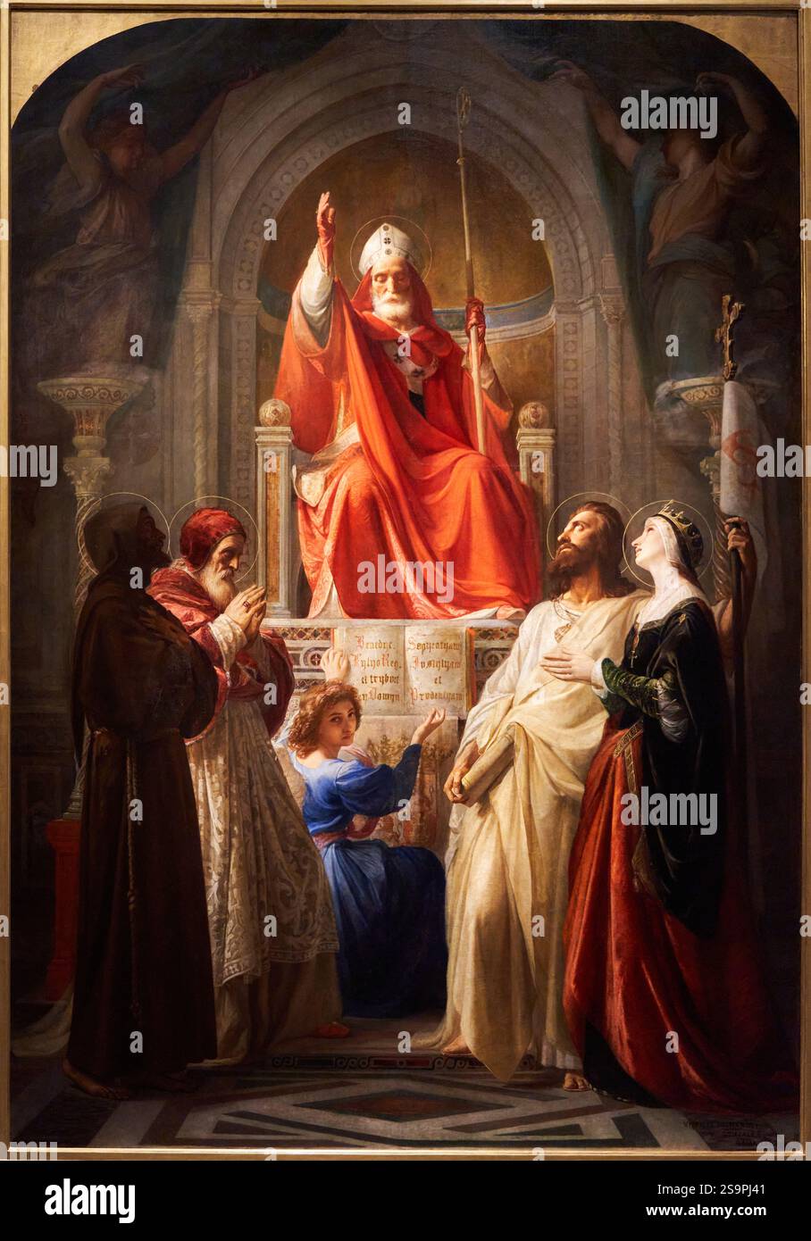 VICENTE PALMAROLI González (1834-1896), i Santi Patroni di Spagna, i Monarchi e Papa Pio IX, 1862, olio su tela, Galleria delle collezioni reali, Gal Foto Stock