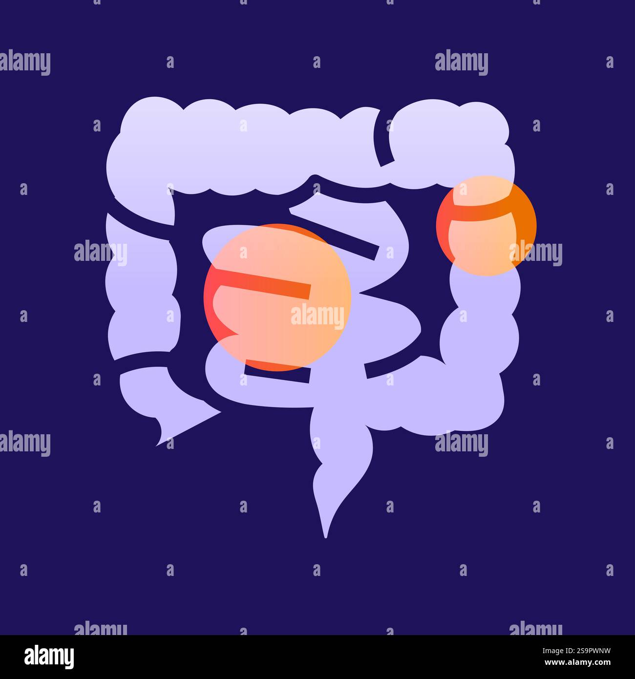 Illustrazione del glassmorfismo infiammatorio intestinale. Elementi di sfocatura trasparenza. Progettazione a livelli dell'interfaccia utente. Foto Stock