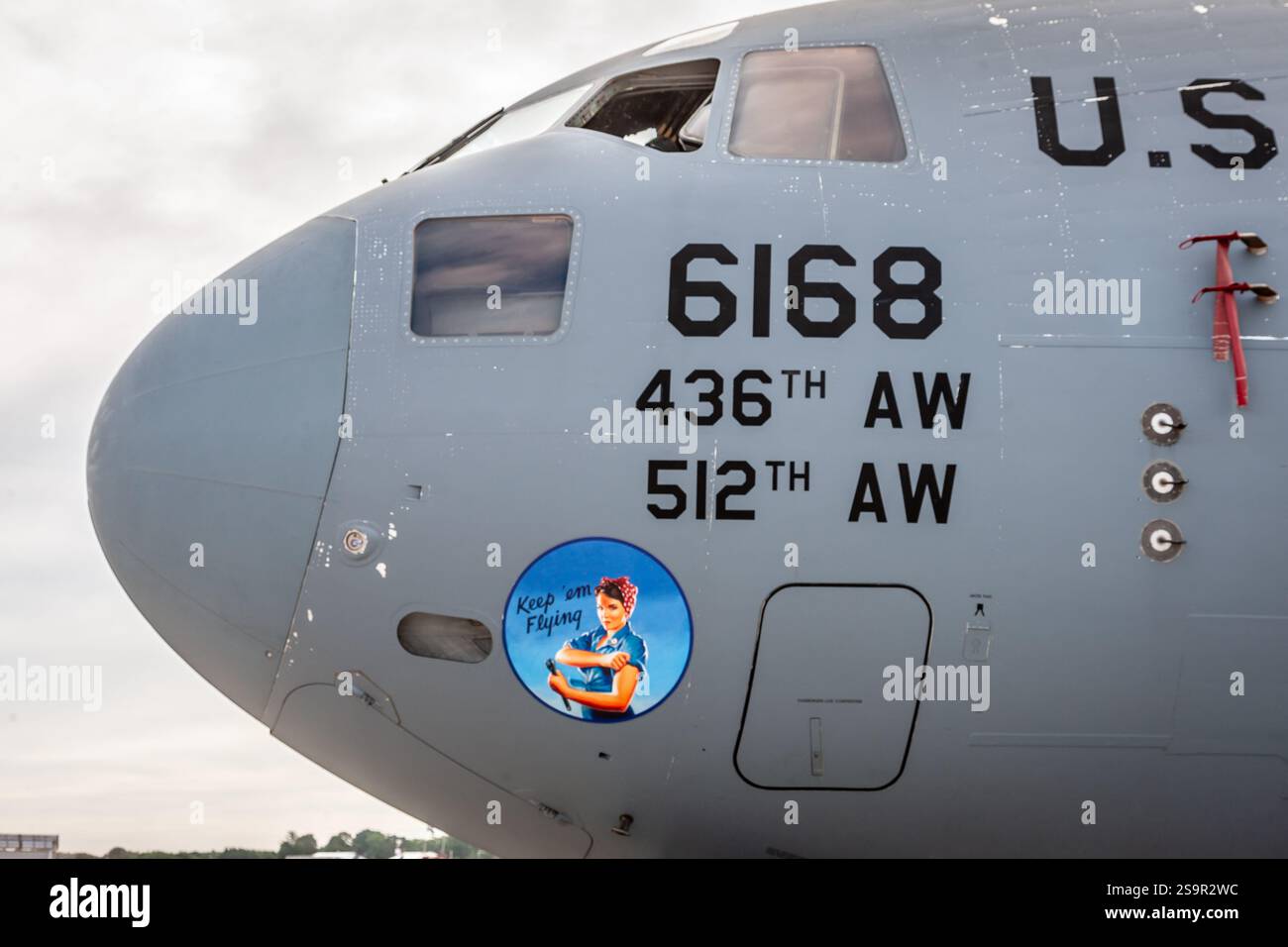 Boeing C-17A Globemaster III '06-6168', Farnborough International Airshow, Hampshire, Inghilterra, Regno Unito Foto Stock
