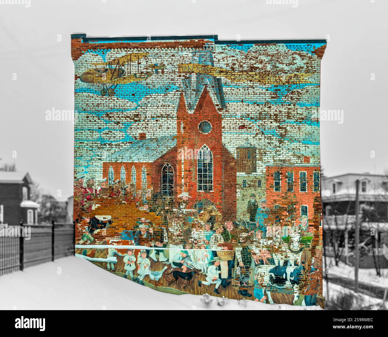 Murale dell'edificio - sfondo bianco e nero Foto Stock