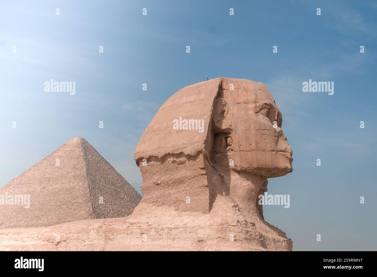 Fotografia della Sfinge. Viaggio turistico in Egitto. Piramidi di Giza. Archeologia. Il Cairo. Fotografia per agenzia di viaggi Foto Stock
