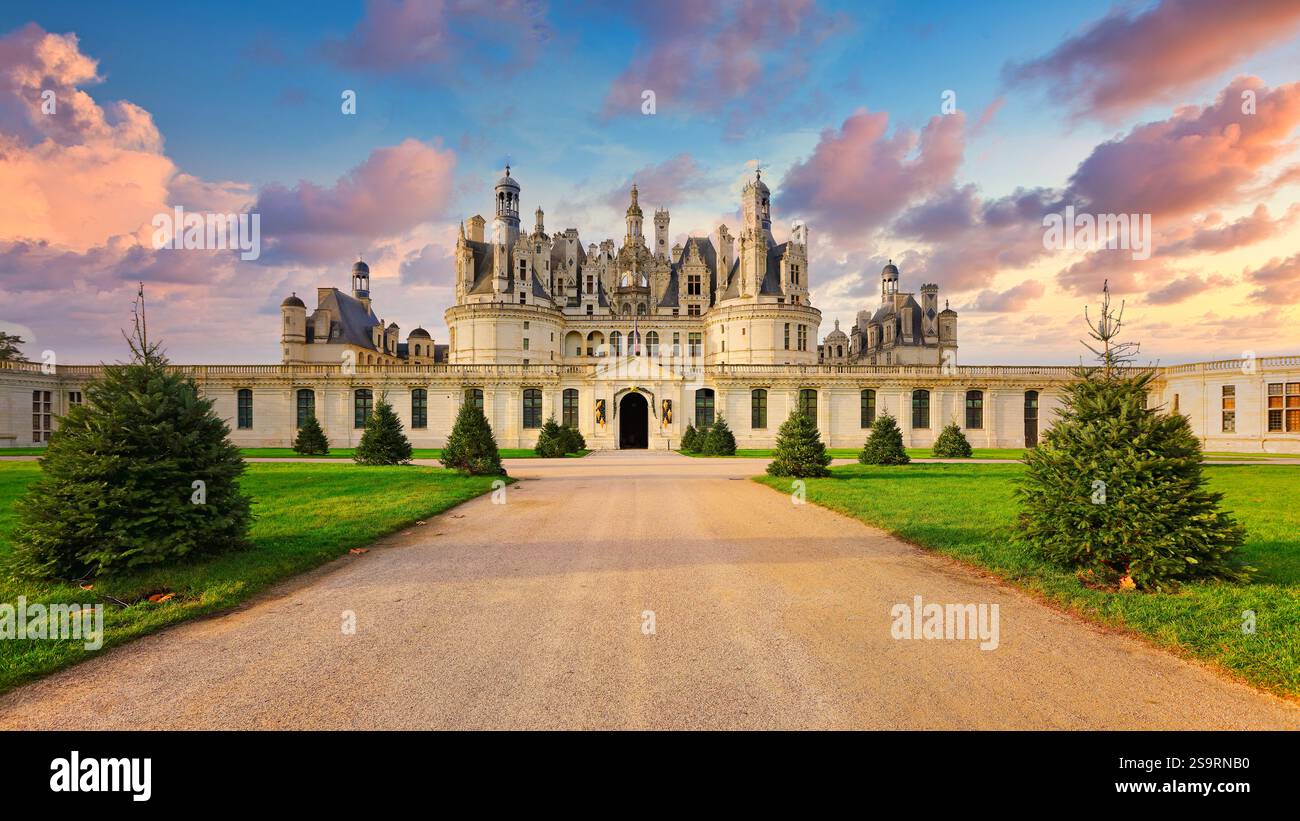 Castello di Chambord nella Valle della Loira, Francia Foto Stock