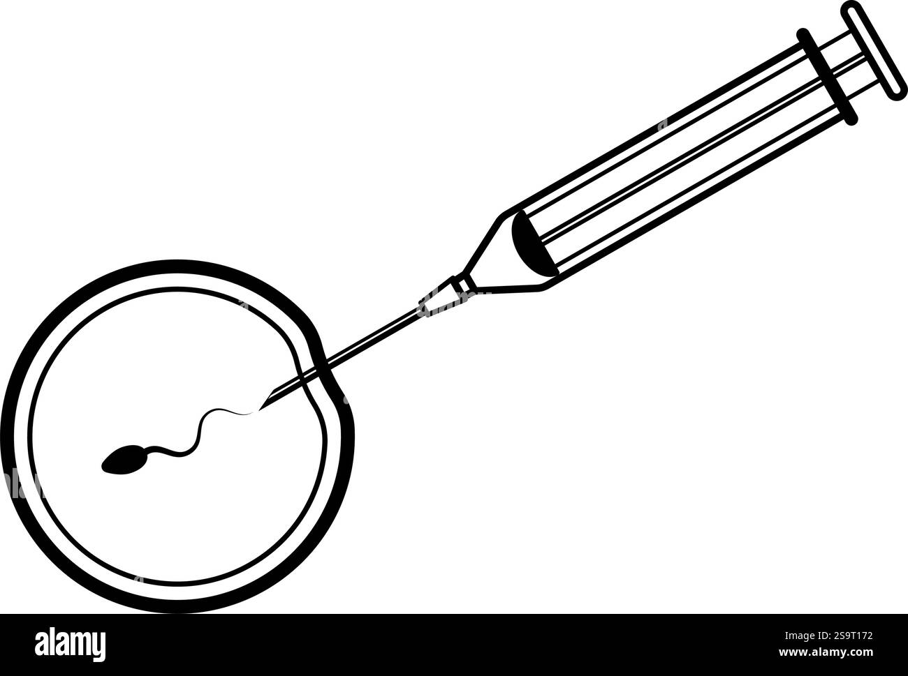 Illustrazione del contorno che simboleggia l'IVF con una siringa e un'icona del contorno dell'uovo Illustrazione Vettoriale