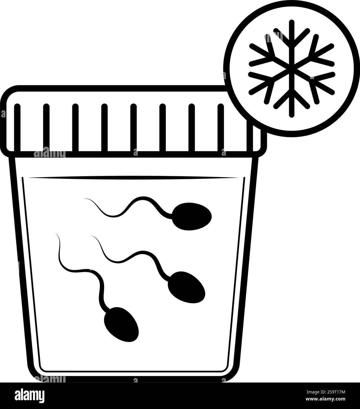 Spermatozoi congelati in un contenitore per inseminazione artificiale o per la fecondazione in vitro, illustrazione del simbolo dell'icona Illustrazione Vettoriale