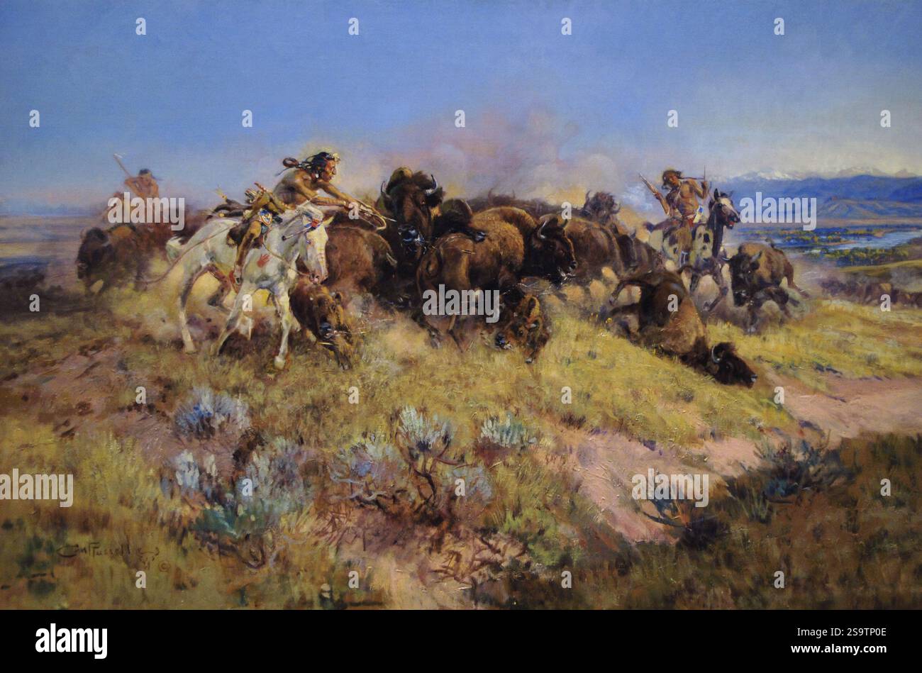 Charles Marion Russell (1864-1926). Artista americano. Buffalo Hunt No. 40, CA. 1919. Olio su tela. Museo d'arte di Denver. Denver, Colorado, Stati Uniti. Foto Stock