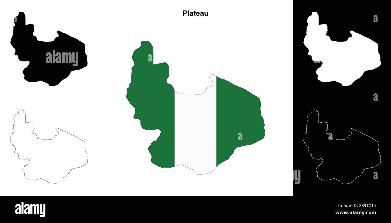 Set di mappe di contorno dello stato plateau Illustrazione Vettoriale