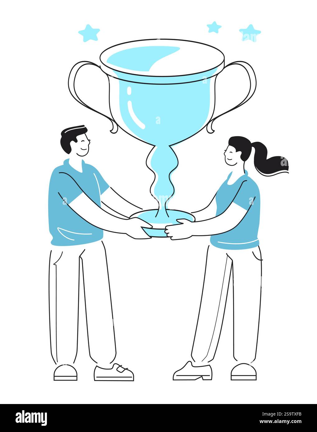 Gruppo di persone in possesso di un premio. Lavoro di squadra riuscito. Illustrazione vettoriale Illustrazione Vettoriale