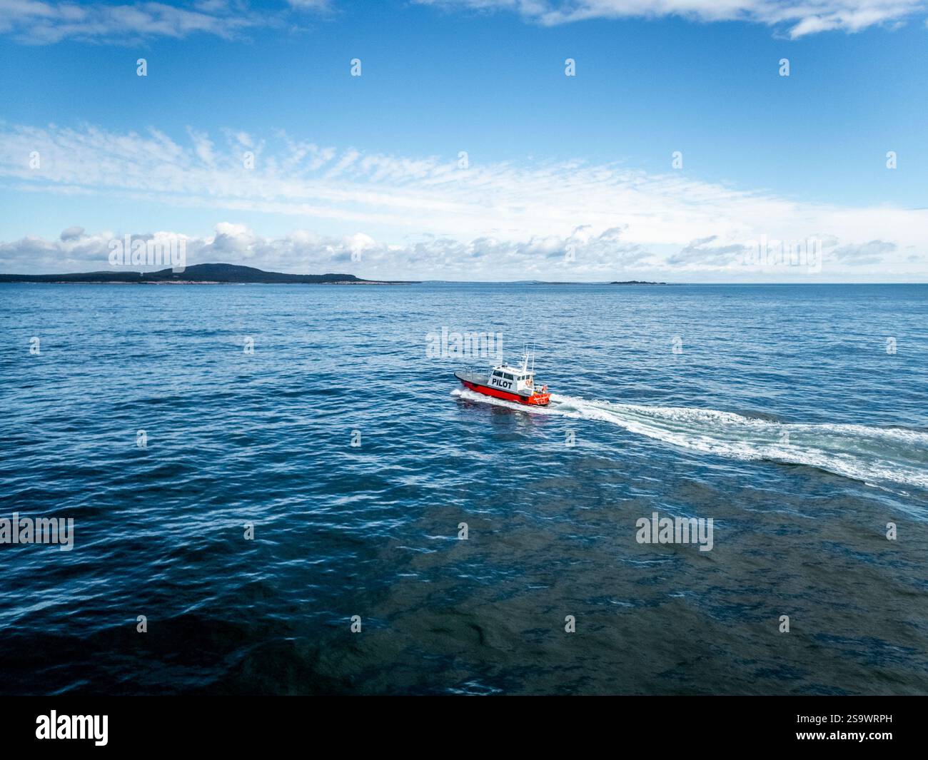 Barca pilota per il traghetto Cat che arriva a Bar Harbor Maine USA da Yarmouth, nuova Scozia, Canada Foto Stock