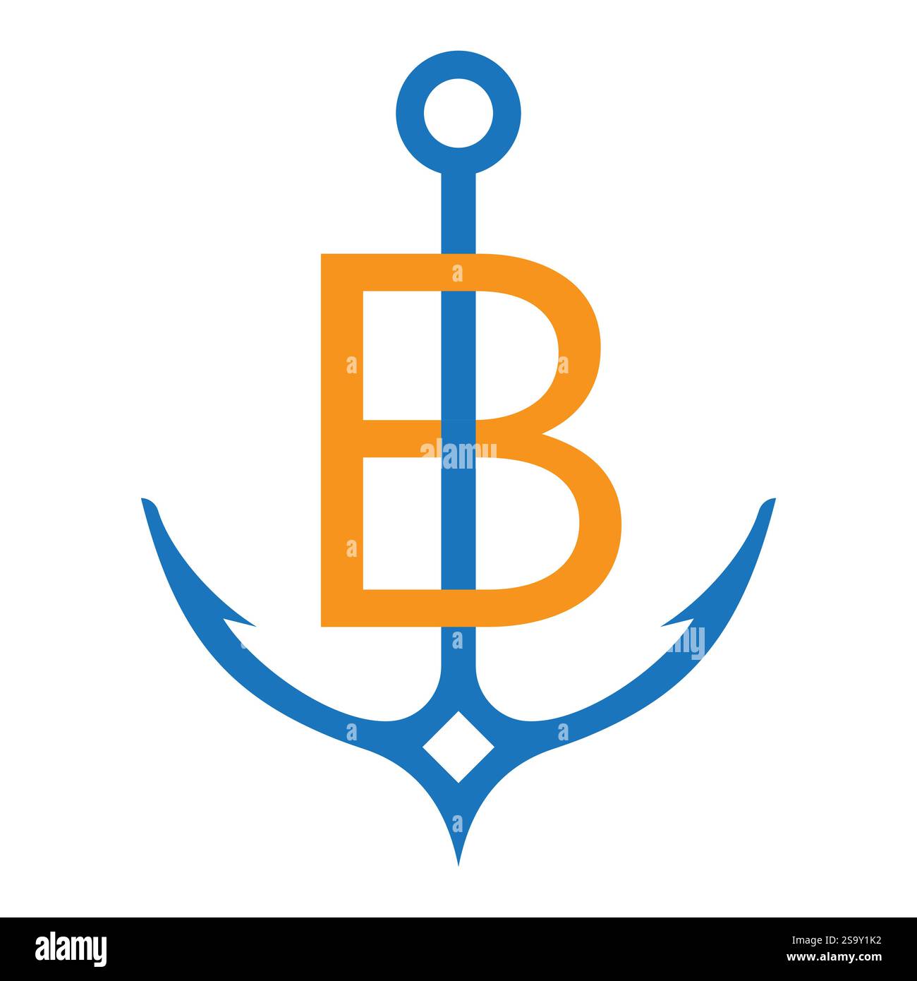 Lettera iniziale B Logo di ancoraggio concetto di progettazione per barca, nave, yacht, simbolo di trasporto nautico Illustrazione Vettoriale