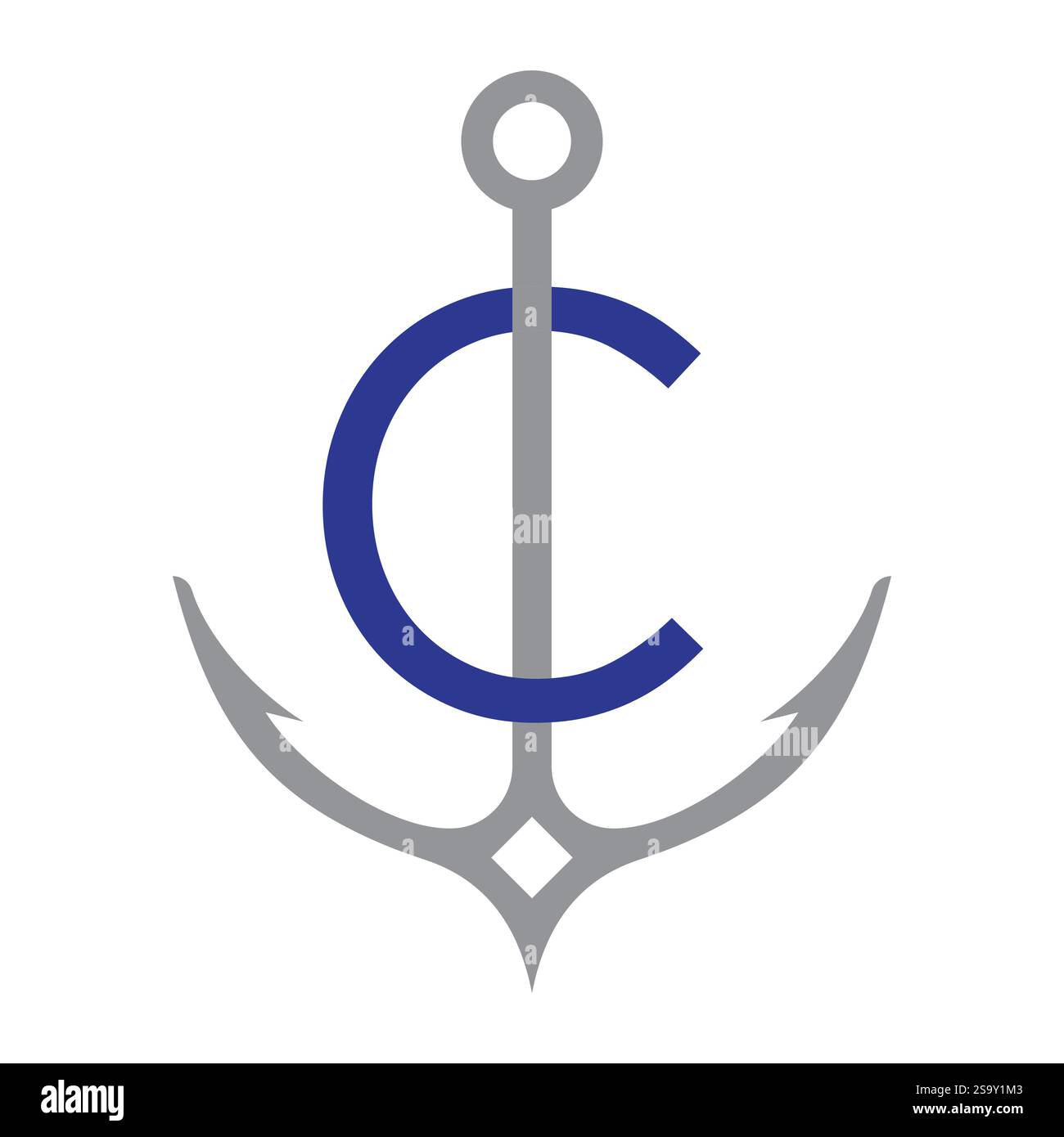 Lettera iniziale C Logo di ancoraggio concetto di progettazione per barca, nave, yacht, simbolo di trasporto nautico Illustrazione Vettoriale