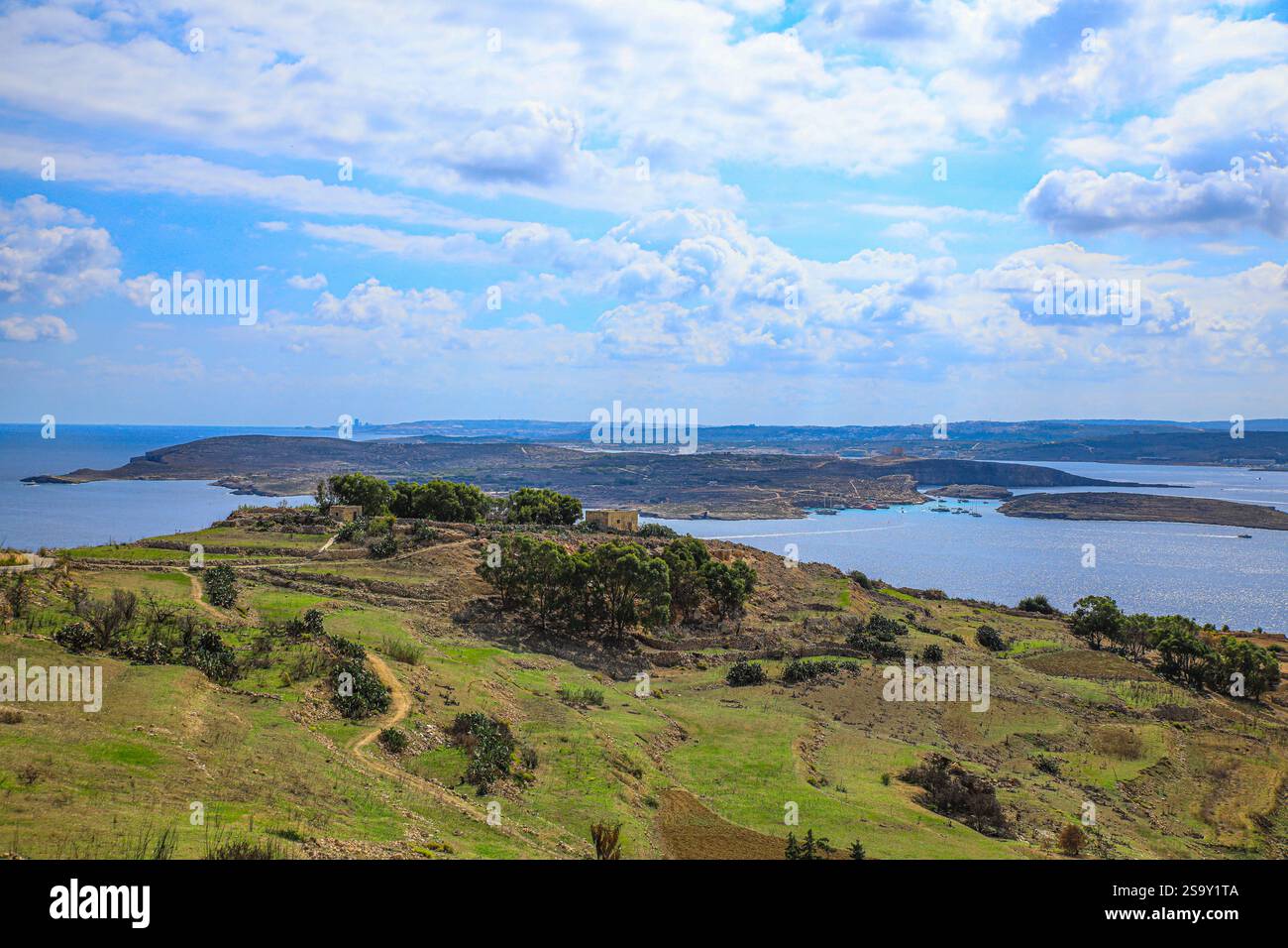 Gozo, Malta. Vedute aeree dell'isola di Gozo e vedute di la Valletta, Malta Foto Stock