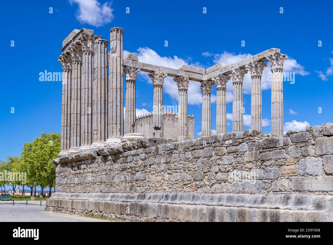 Portogallo, Evora. Rovine del Tempio Romano al dio Diana a Evora. Foto Stock