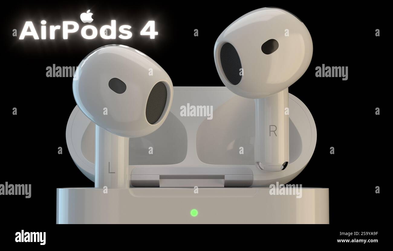 Apple introduce AirPods 4 con la prima soluzione completa per supportare la salute dell'udito Foto Stock
