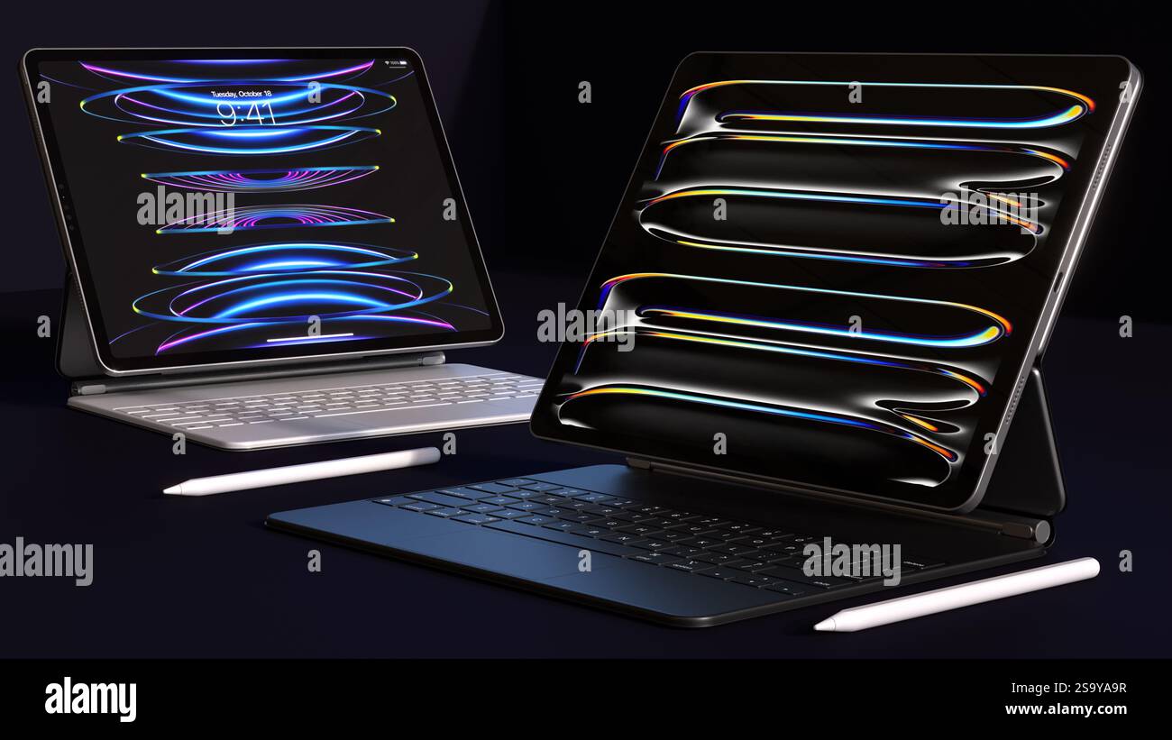 L'iPad Pro di Apple racchiude una straordinaria potenza in un design incredibilmente sottile, leggero e portatile. Foto Stock