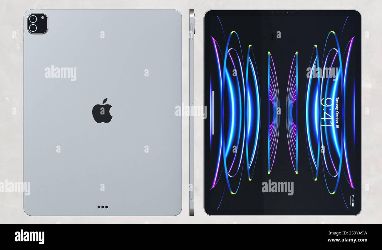 L'iPad Pro di Apple racchiude una straordinaria potenza in un design incredibilmente sottile, leggero e portatile. Foto Stock
