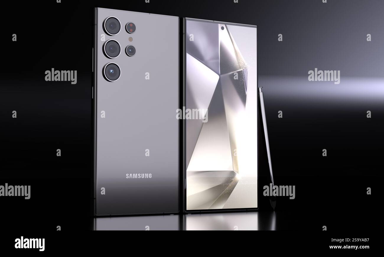 Galaxy S24 Ultra, uno smartphone potente con fantastiche fotocamere, una durata migliorata della batteria e un Galaxy ai rivoluzionario in tutto il mondo. Foto Stock