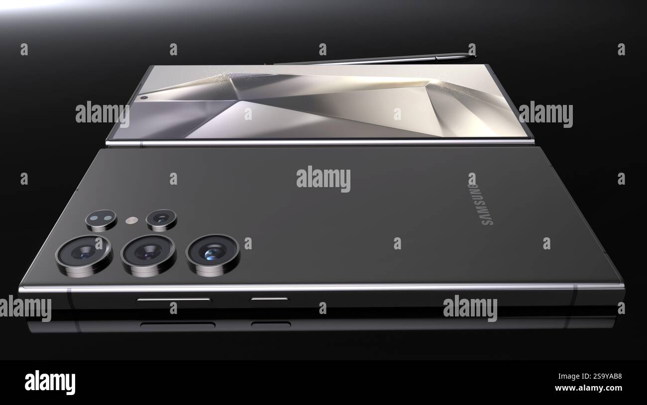 Galaxy S24 Ultra, uno smartphone potente con fantastiche fotocamere, una durata migliorata della batteria e un Galaxy ai rivoluzionario in tutto il mondo. Foto Stock