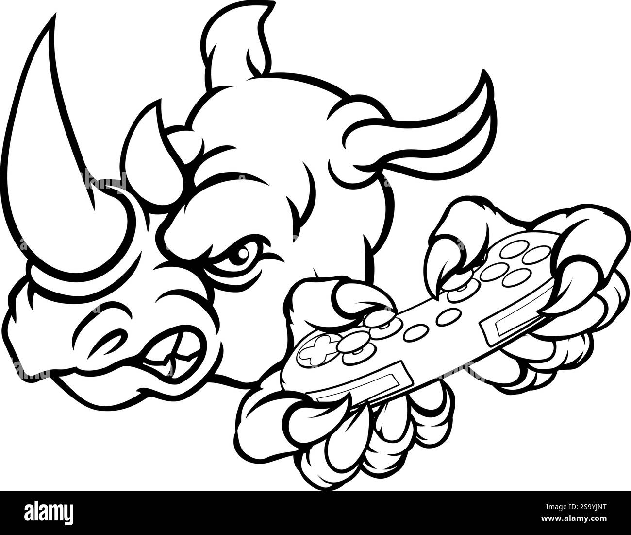 Rhino Gamer mascotte Controller di contenimento Illustrazione Vettoriale