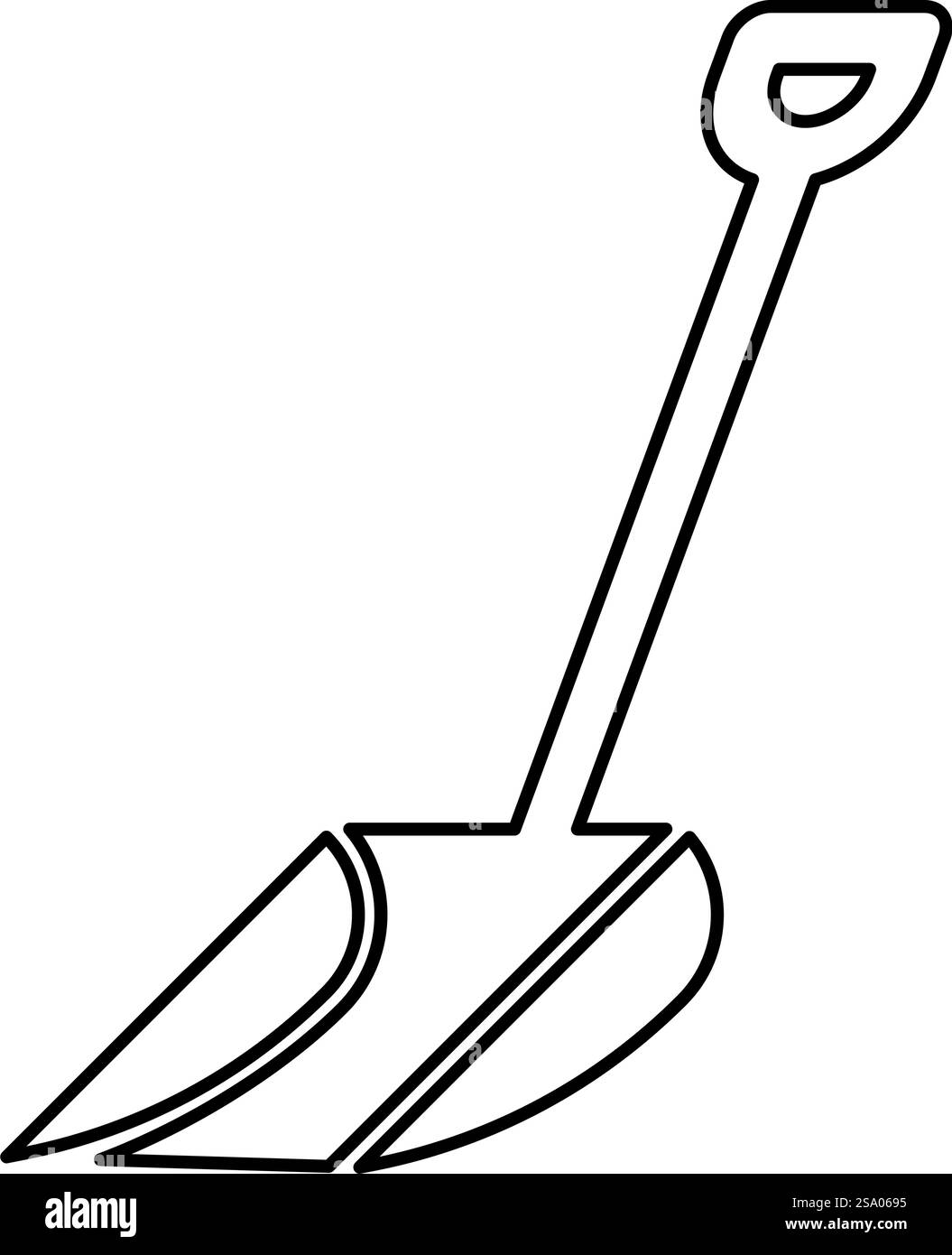 Icona della linea del contorno della pala da neve invernale, immagine vettoriale di colore nero, sottile, piatta, semplice. Icona della linea del contorno della pala da neve invernale, immagine vettoriale di colore nero, immagine sottile e piatta Illustrazione Vettoriale