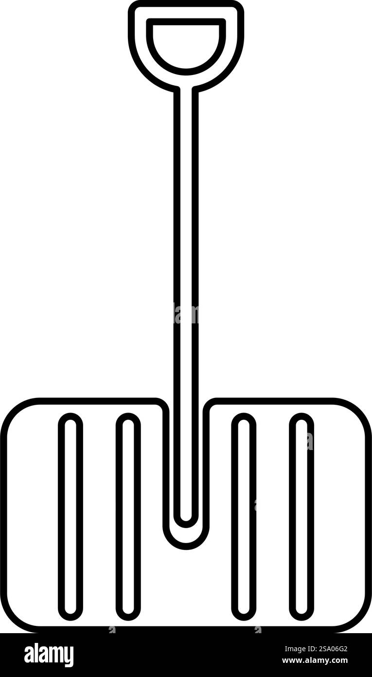 Icona della linea del contorno della pala da neve invernale, immagine vettoriale di colore nero, sottile, piatta, semplice. Icona della linea del contorno della pala da neve invernale, immagine vettoriale di colore nero, immagine sottile e piatta Illustrazione Vettoriale