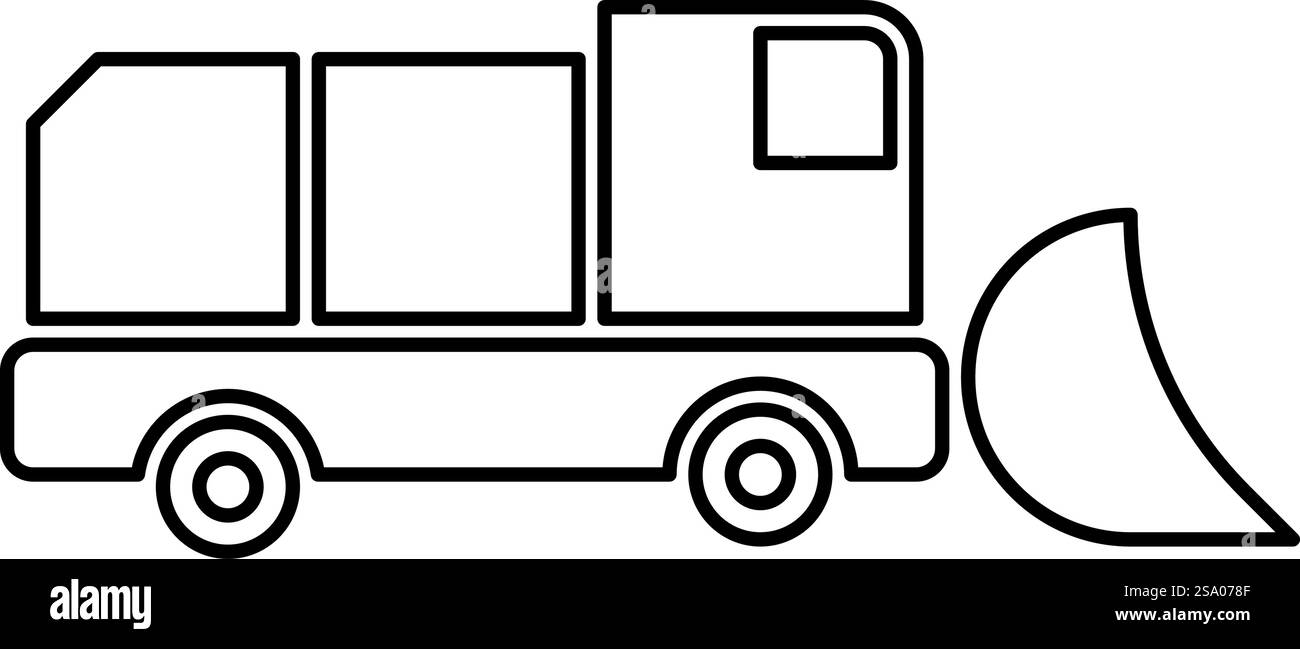 Spazzaneve macchina per la pulizia della neve spazzaneve aratro per camion pulizia del vomere veicolo equipaggiato stagioni trasporto attrezzatura per la manutenzione dell'autostrada invernale bordo pulito icona contorno nero immagine vettoriale colore sottile stile piatto semplice. Spazzaneve macchina per la pulizia della neve spazzaneve aratro per camion pulizia del vomere veicolo equipaggiato stagioni trasporto attrezzatura per la manutenzione dell'autostrada invernale bordo pulito icona contorno nero immagine vettoriale colore piatto sottile Illustrazione Vettoriale