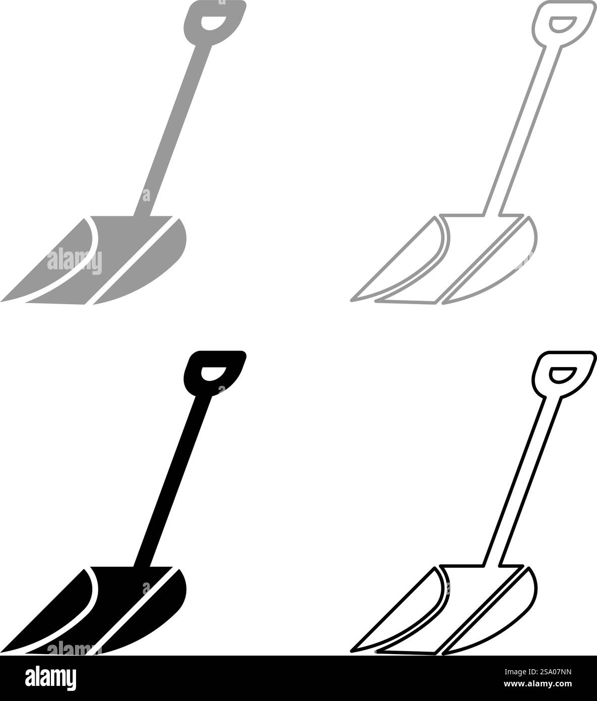 Icona del set di pulizia della pala da neve invernale, immagine vettoriale di colore grigio nero, immagine immagine semplice, contorno pieno, linea di contorno sottile e piatta. Icona del set di pulizia della pala da neve invernale, immagine vettoriale di colore grigio nero, immagine del contorno di riempimento pieno, linea di contorno sottile e piatta Illustrazione Vettoriale