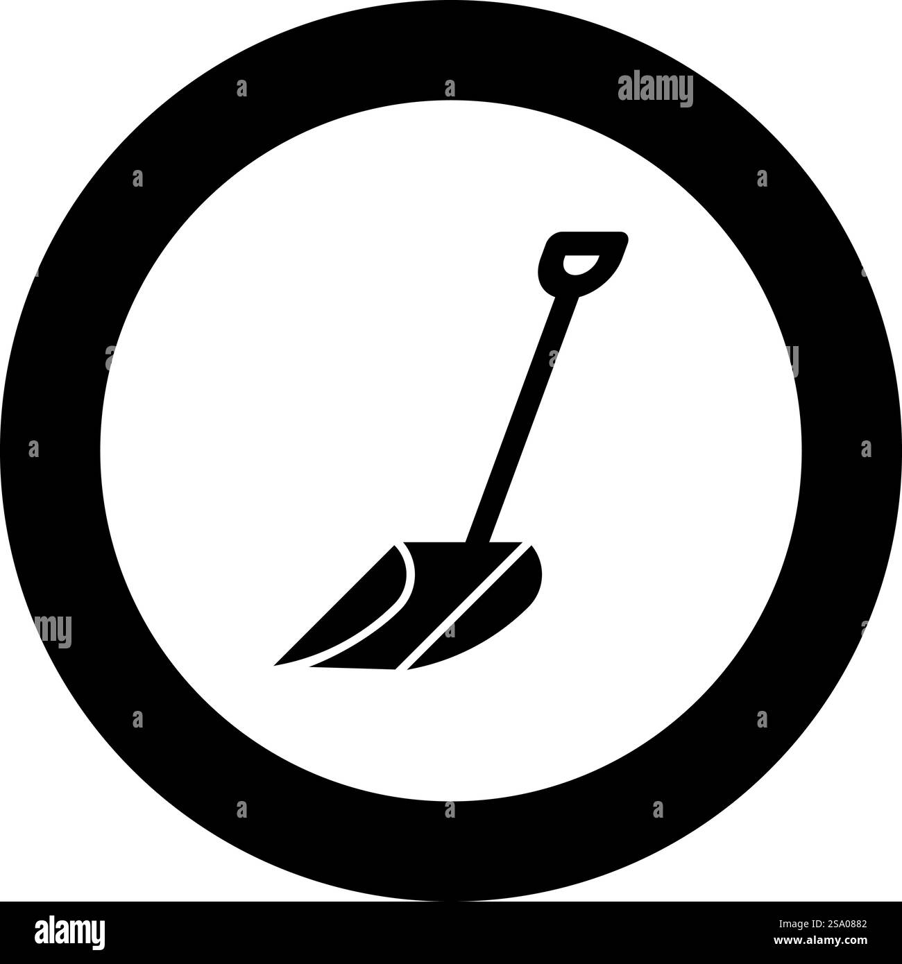 Icona di sgombero della pala da neve invernale in cerchio, colore nero, immagine vettoriale a tinta unita stile semplice. Icona di sgombero della pala da neve invernale in colore nero rotondo immagine vettoriale stile di contorno pieno Illustrazione Vettoriale