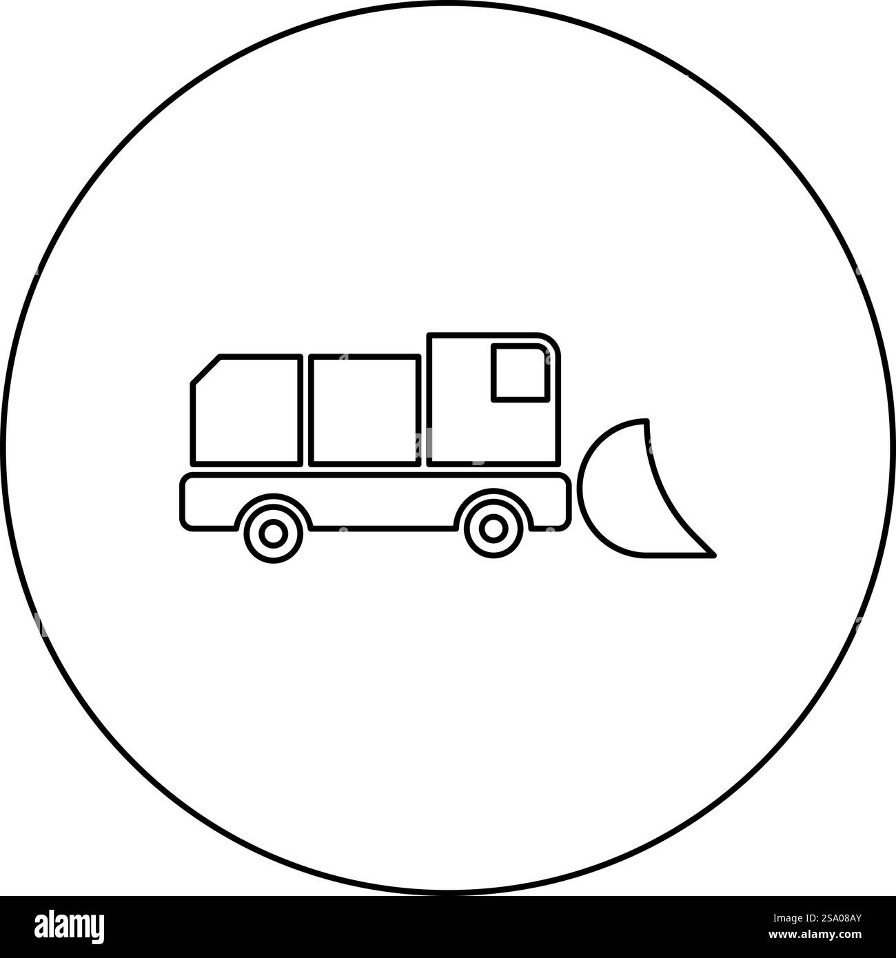 Spazzaneve macchina per la pulizia della neve spazzaneve spazzaneve aratro per camion pulizia veicolo equipaggiato stagioni trasporto attrezzatura per la manutenzione della strada invernale icona pulita in cerchio colore nero illustrazione vettoriale contorno immagine linea di contorno sottile stile semplice. Spazzaneve macchina per la pulizia della neve spazzaneve aratro per camion pulizia del veicolo stagioni attrezzate trasporto attrezzatura per la manutenzione della strada stradale invernale icona pulita in cerchio colore nero illustrazione vettoriale contorno immagine linea di contorno stile sottile Illustrazione Vettoriale