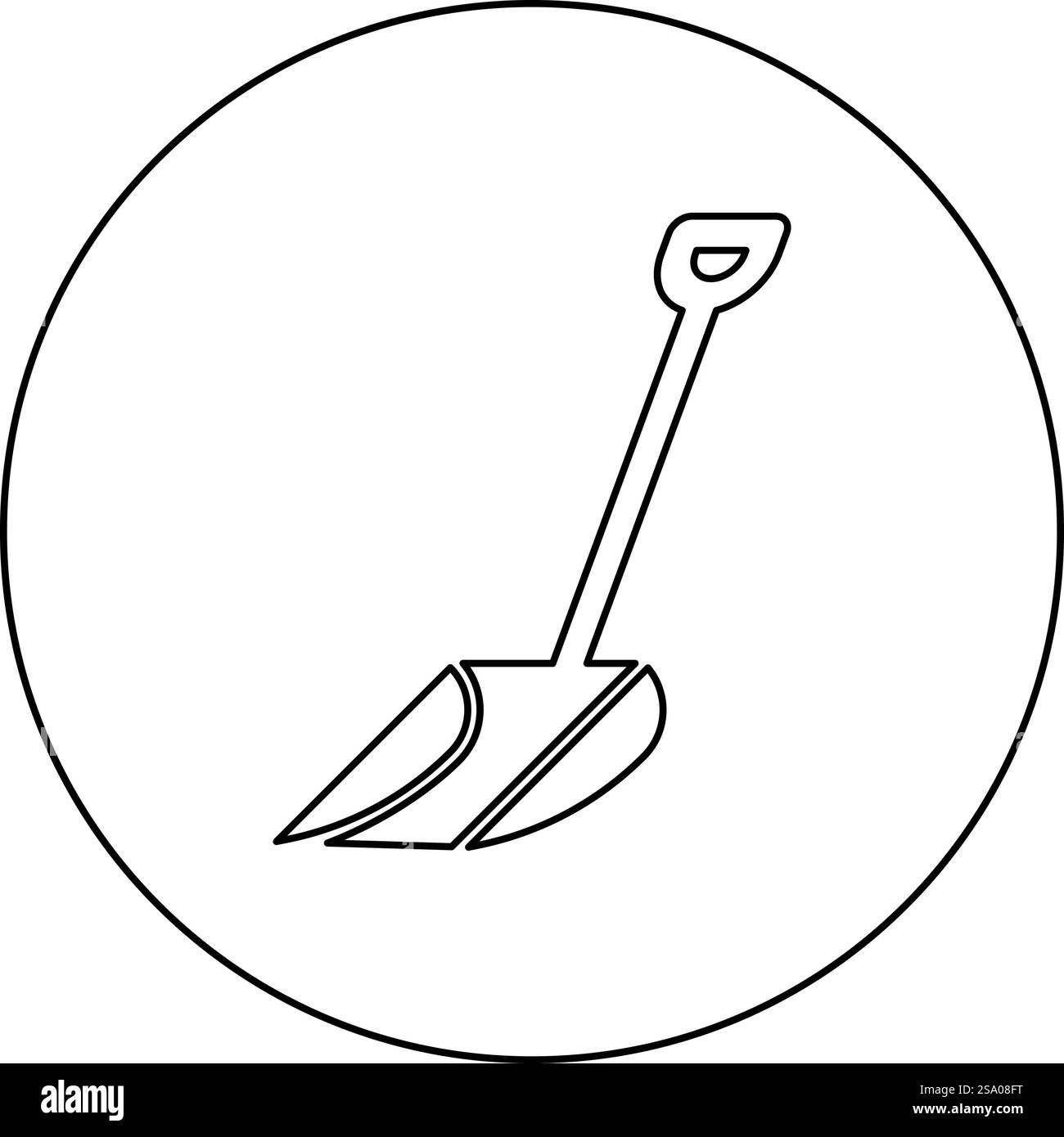 Icona di sgombero della pala da neve invernale in cerchio, colore nero, immagine vettoriale, contorno linea sottile, stile semplice. Icona di sgombero della pala da neve invernale in cerchio, immagine vettoriale di colore nero, contorno linea sottile Illustrazione Vettoriale
