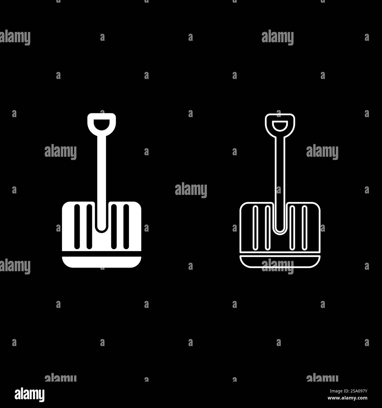 Icona del set di escavatori invernali, immagine vettoriale di colore bianco, contorno di riempimento semplice e pieno, linea di contorno sottile e piatta. Icona del set di escavatori invernali immagine vettoriale di colore bianco contorno riempimento pieno linea di contorno sottile stile piatto Illustrazione Vettoriale