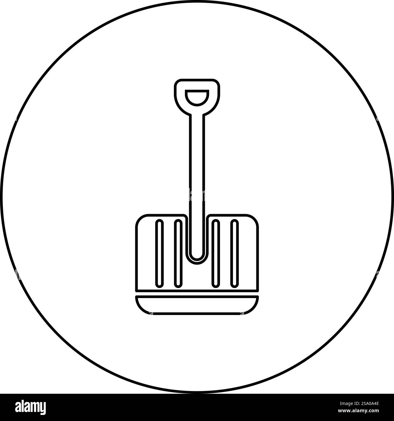 Icona della pala invernale in cerchio di colore nero immagine vettoriale contorno linea sottile stile semplice. Icona della pala invernale in cerchio, colore nero, immagine vettoriale, contorno linea di contorno, stile sottile Illustrazione Vettoriale