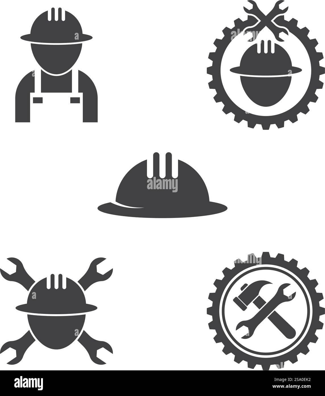 Design piatto vettoriale del logo del casco da operaio o del cappello da lavoro Illustrazione Vettoriale