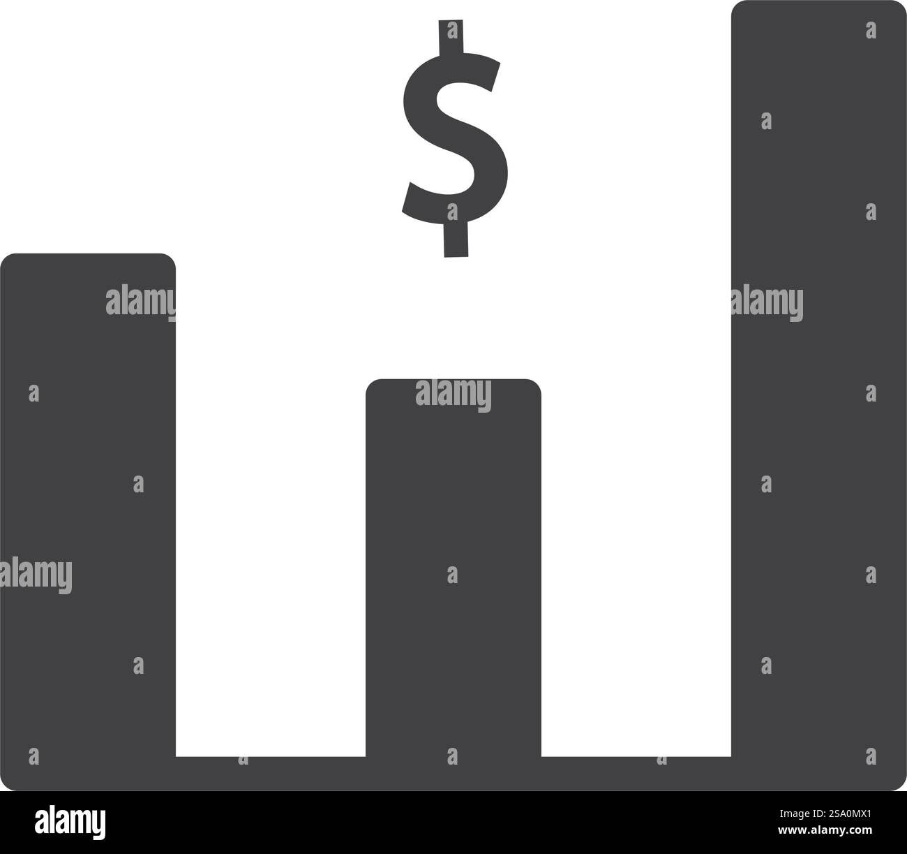 Grafico monetario, simbolo del dollaro che sale al di sopra del grafico a barre in aumento. Illustrazione Vettoriale