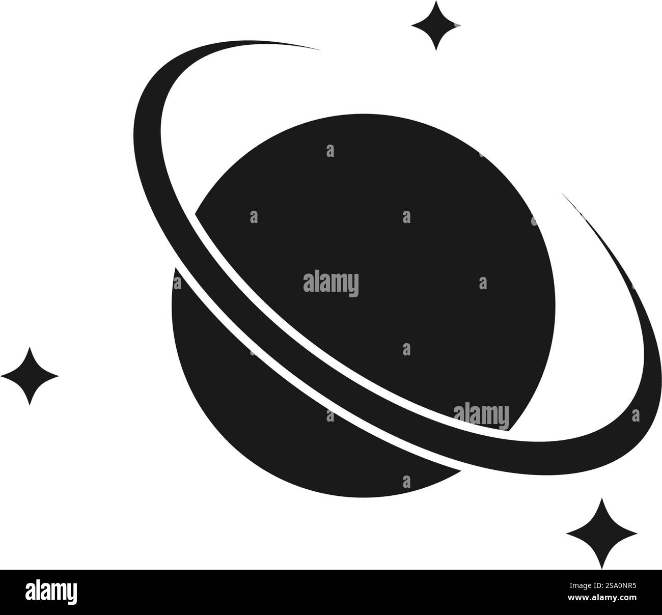 Pianeta con un sistema di anelli e tre stelle, che mostra una scena spaziale unica e ultraterrena. Adatto per concetti di fantascienza e design a tema astronomico. Illustrazione Vettoriale