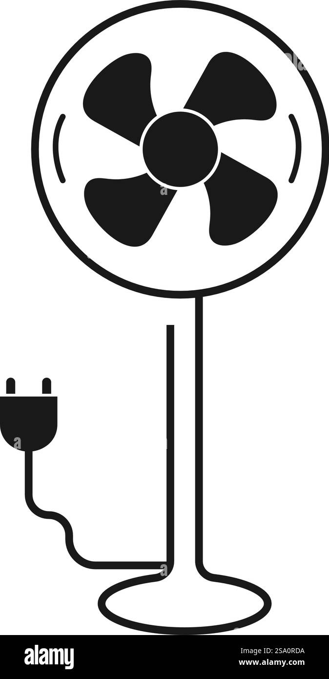 Semplice disegno della ventola con supporto bianco e nero con tappo. Illustrazione Vettoriale