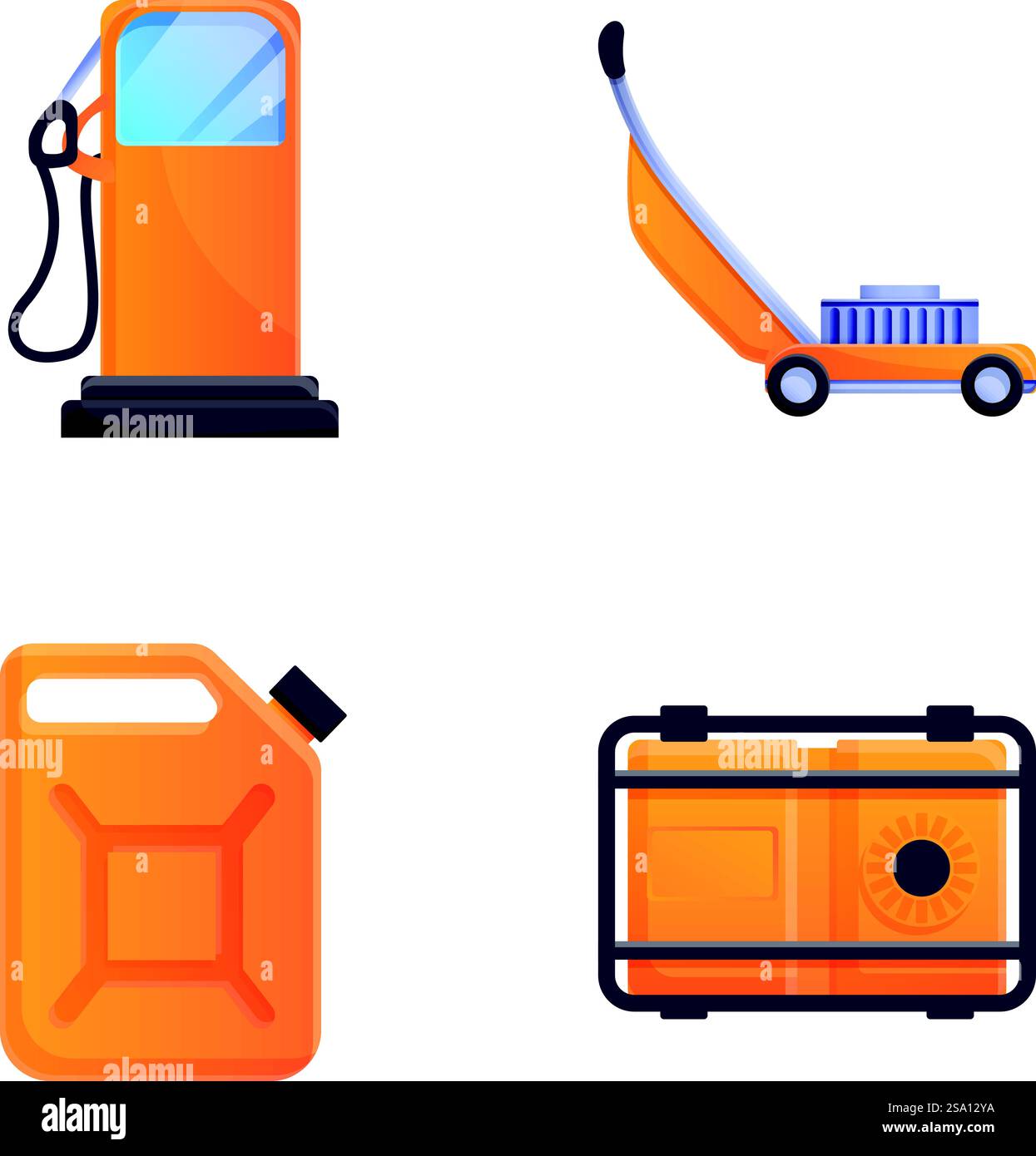 Le icone del rasaerba impostano il vettore dei cartoni animati. Macchina per apparecchiature elettriche. Rifinitore da giardino. Le icone del rasaerba impostano il vettore dei cartoni animati. Macchina per apparecchiature elettriche Illustrazione Vettoriale