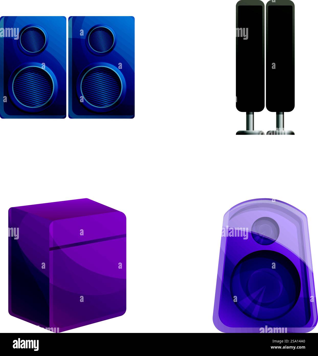 Le icone degli altoparlanti audio impostano il vettore dei cartoni animati. Impianto audio acustico. Dispositivo di riproduzione audio. Le icone degli altoparlanti audio impostano il vettore dei cartoni animati. Impianto audio acustico Illustrazione Vettoriale
