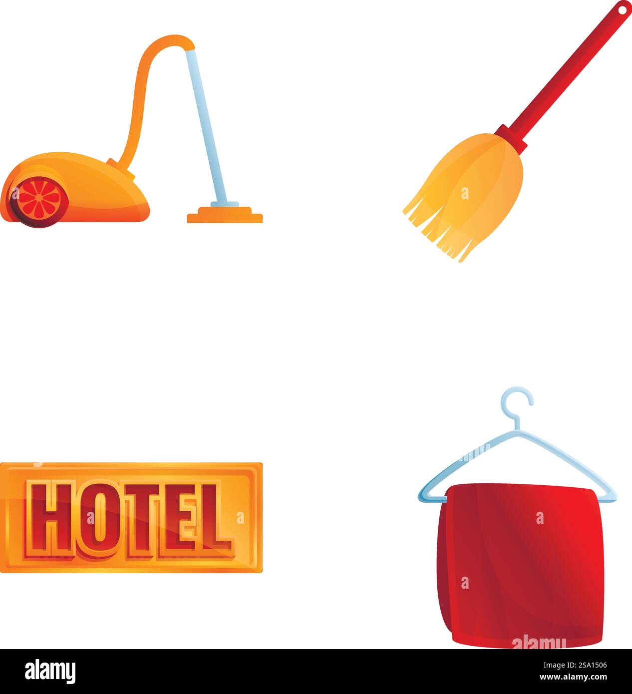 Le icone delle apparecchiature alberghiere impostano il vettore dei cartoni animati. Accessori e attrezzature per hotel. Settore dei servizi, turismo. Le icone delle apparecchiature alberghiere impostano il vettore dei cartoni animati. Accessori e attrezzature per hotel Illustrazione Vettoriale