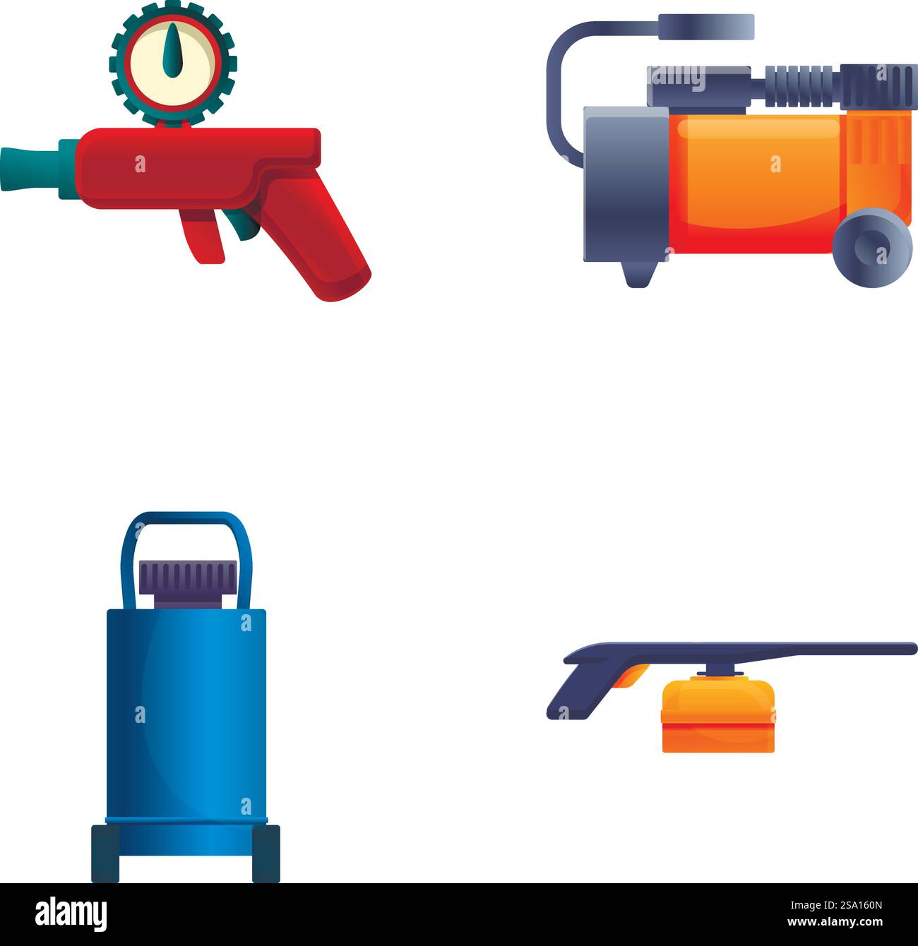 Le icone dei compressori alternativi impostano il vettore dei cartoni animati. Compressore dell'aria ad alta pressione. Apparecchiature industriali. Le icone dei compressori alternativi impostano il vettore dei cartoni animati. Compressore dell'aria ad alta pressione Illustrazione Vettoriale