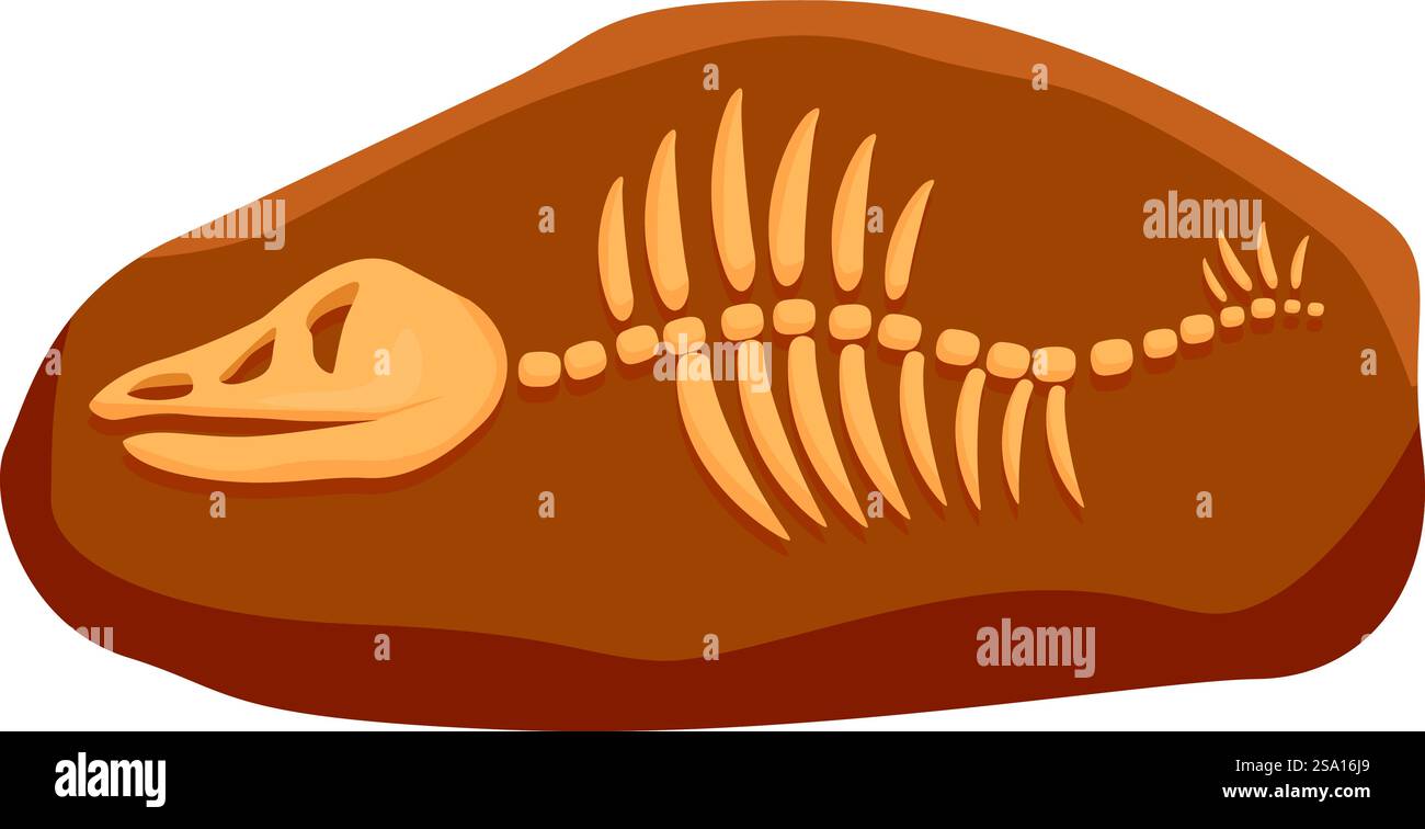 Icona di dinosauro fossile scheletro vettore cartoni animati. Terra argilla. Strato di fango del suolo. Icona di dinosauro fossile scheletro vettore cartoni animati. Terra argilla Illustrazione Vettoriale