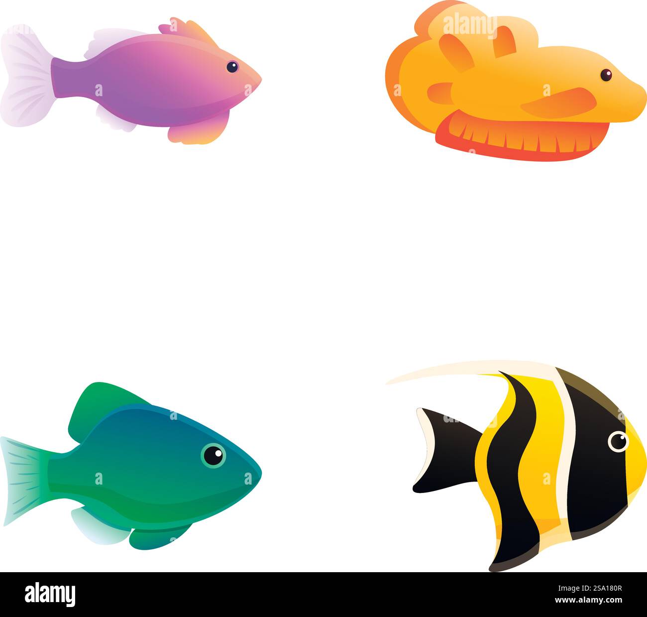 Le icone dei pesci cartoni animati impostano il vettore dei cartoni animati. Vari pesci colorati ornamentali. Animale oceanico, mondo sottomarino. Le icone dei pesci cartoni animati impostano il vettore dei cartoni animati. Vari pesci colorati ornamentali Illustrazione Vettoriale
